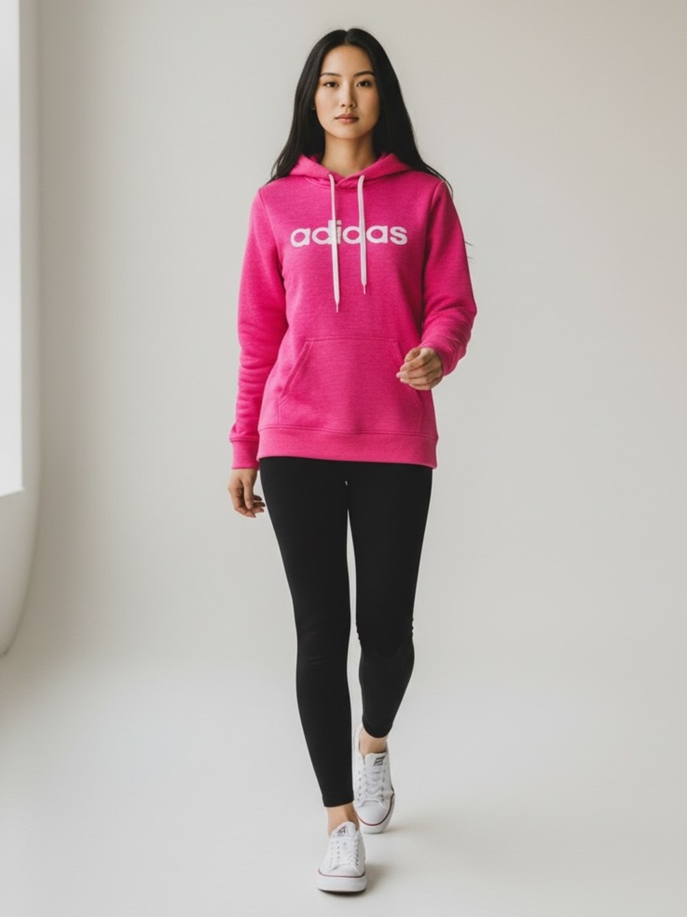 Adidas Pink Fleece Logo Hooded Sweatshirt Small